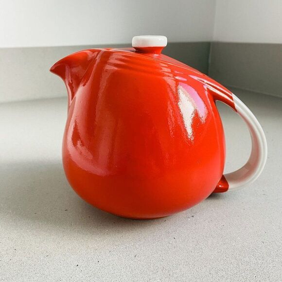1940 Hall Vintage Superior Quality Red Glazed Sani Grid Teapot, 5" Tall - Picture 2 of 7
